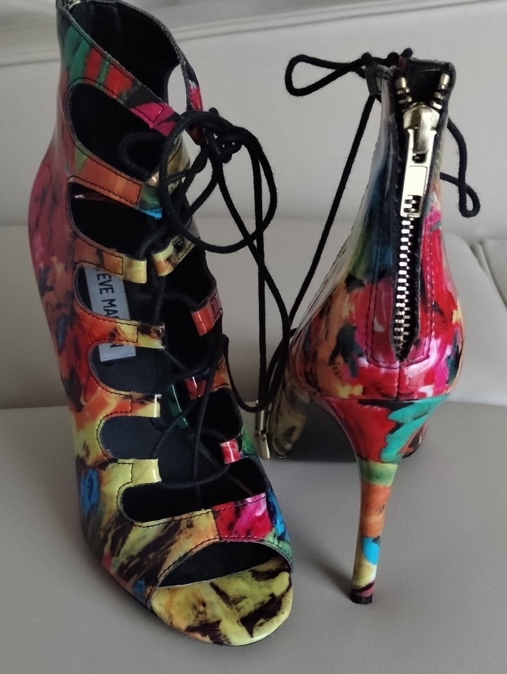 Steve Madden Cynthiaa Multicolor Lace-Up Peep-Toe Stiletto Heels Size 7M